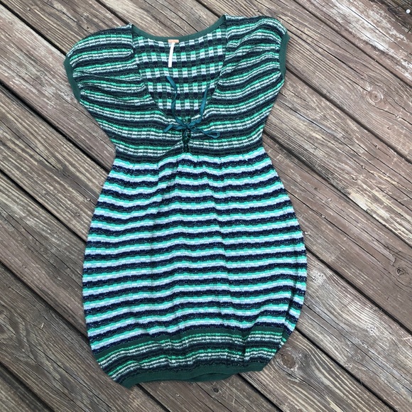 Free People Dresses & Skirts - Free people Green striped crochet bubble dress
